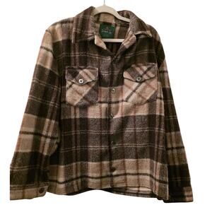 Vtg 70s Canadian Lumber Jac Wool Flannel Shirt Jacket Shacket Plaid Grunge Large